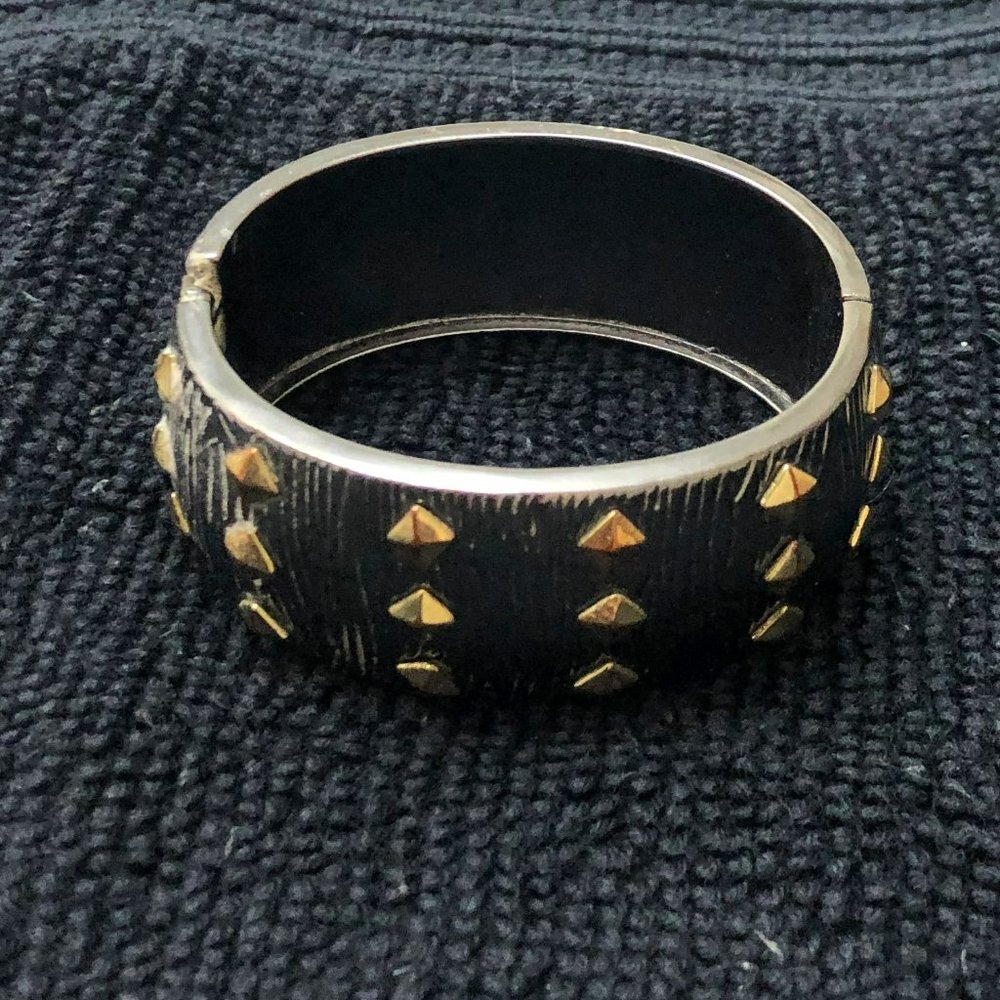 Price Drop!! Pewter & Gold Hinged Bangle Bracelet